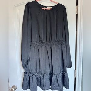 Knox Rose Black Mini Dress XXL Tiered Ruffle Long Sleeve Boho Flowy